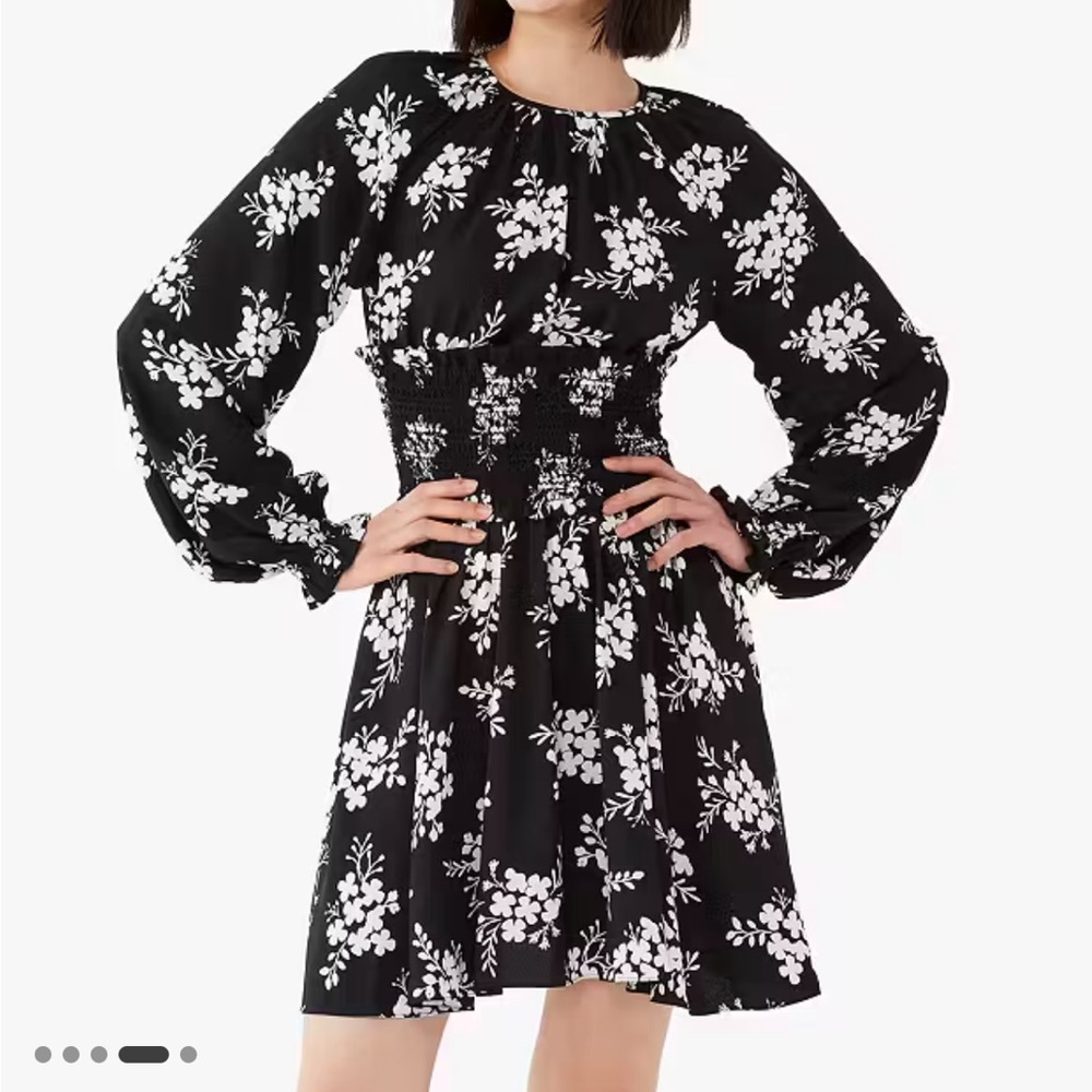 Kate Spade Black and Cluster Floral Fit and Flare Dress